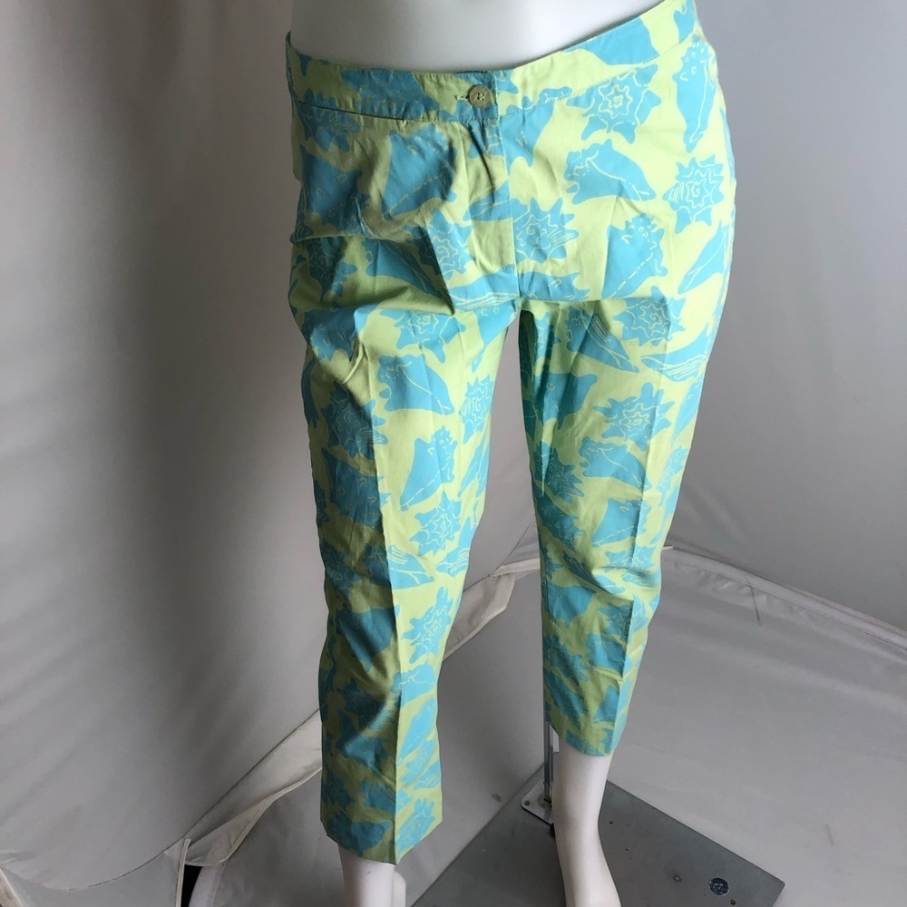 Lilly Pulitzer vintage lime and turquoise shell print cropped pants